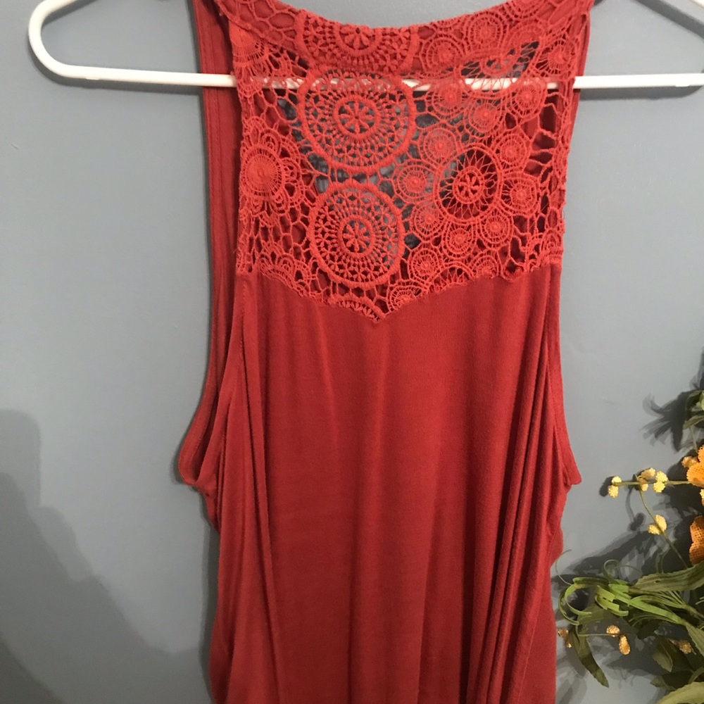 Women’s Rust Orange tank top with neck detail